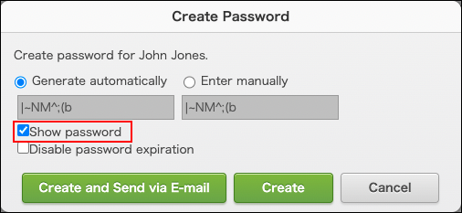 Screenshot: "Show password" checkbox is selected