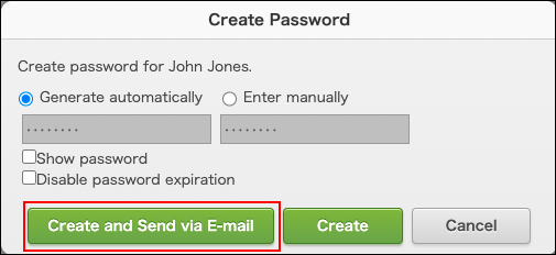 Screenshot: "Create and Send via E-mail" is highlighted