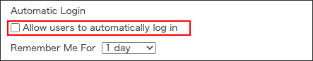 Screenshot: "Allow users to automatically log in" checkbox is cleared