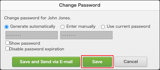 Saving password without notifying the user of the change by e-mail