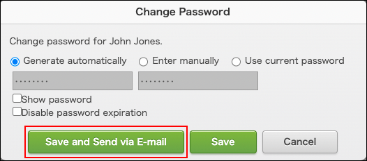 Screenshot: "Save and Send via E-mail" is highlighted