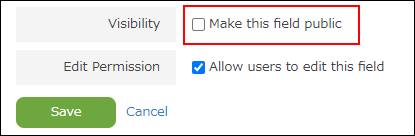 Screenshot: "Make this field public" checkbox is cleared