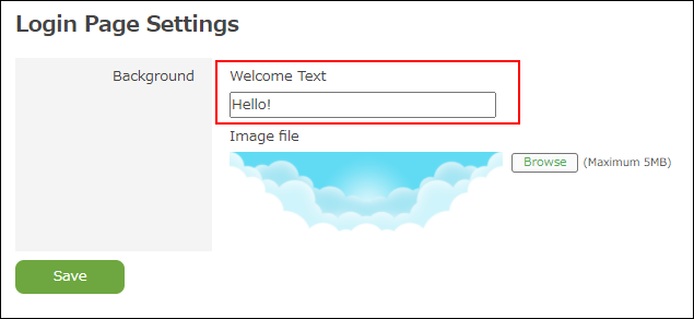 Screenshot: "Welcome Text" is highlighted