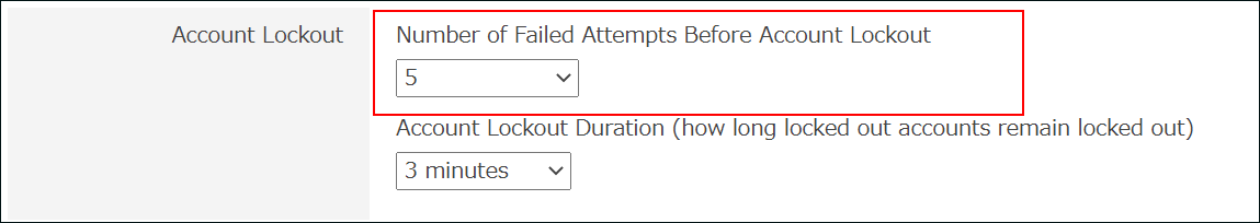 Screen of Account Lockout settings