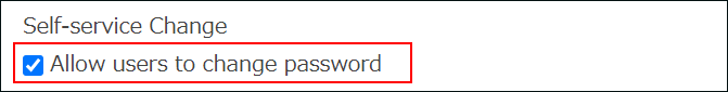 Screenshot: "Allow users to change password" checkbox is selected