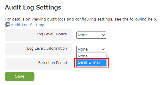 Screenshot: "Send E-mail" is selected