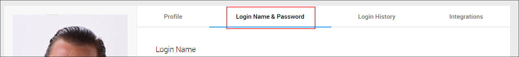Screenshot: "Login Name & Password" is highlighted
