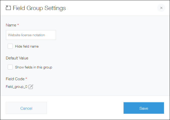 Setting options for the "Field group" field