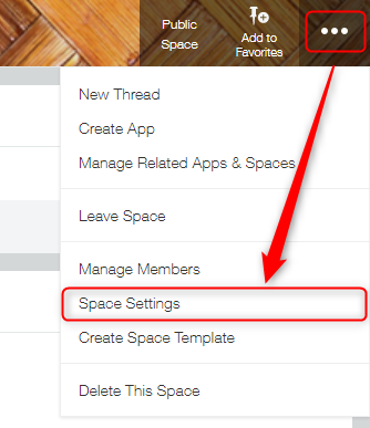 Screenshot: Clicking the "Options" icon and "Space Settings"