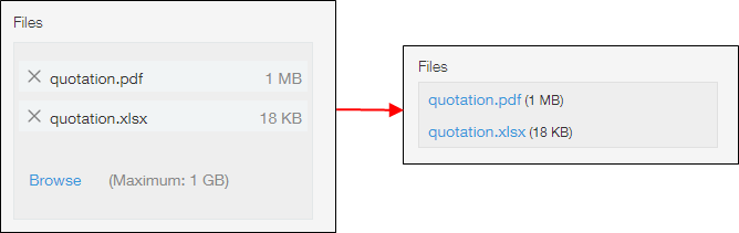 Captura de pantalla: ejemplo de cómo adjuntar varios archivos al campo