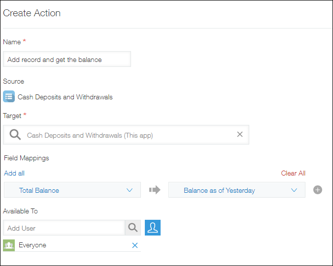 Screenshot of example action settings