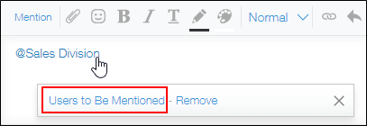 Screenshot: "Users to Be Mentioned" that appears when a department name is clicked is highlighted in red.