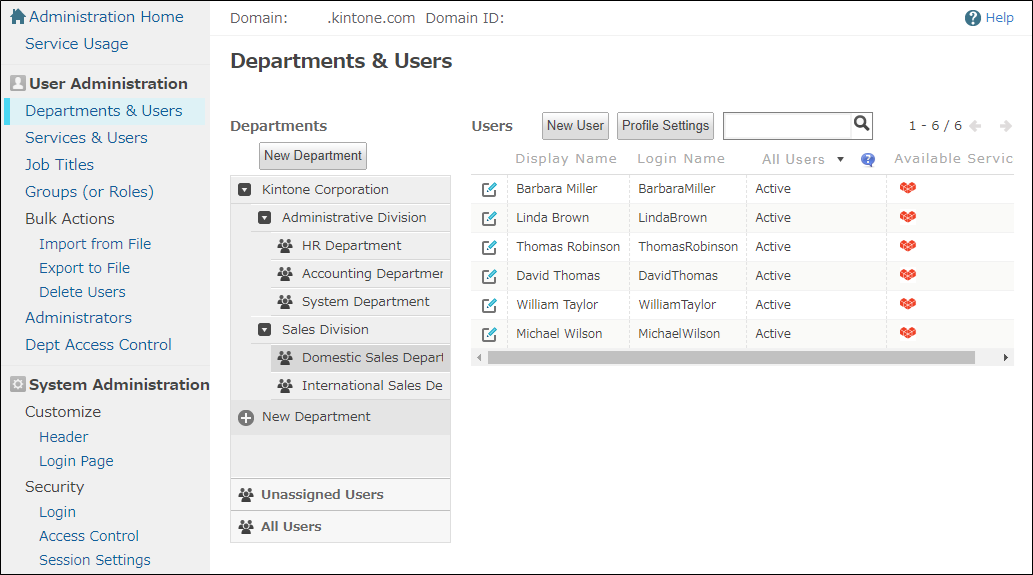 Screenshot: The screen of Users & System Administration