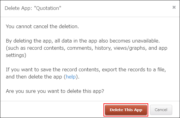 The "Delete App" dialog