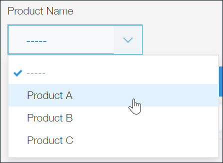 Screenshot: An example of a "Drop-down" field being used for selecting a product