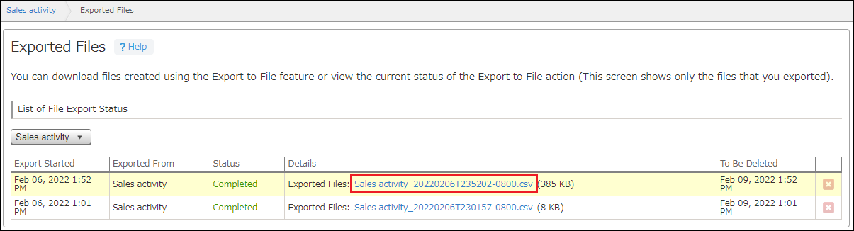 &quot;Exported Files Ready for Download&quot; section