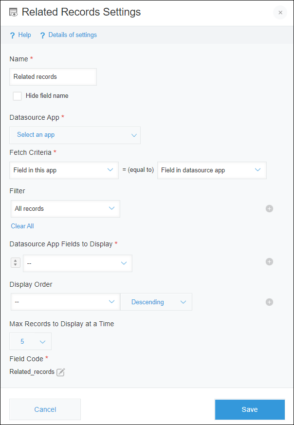 "Related records" field