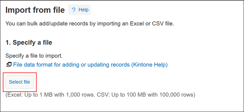 Captura de pantalla: la pantalla para seleccionar un archivo para importar