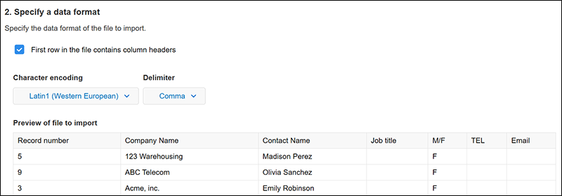 Captura de pantalla: Se muestra una vista previa debajo de "Vista previa del archivo a importar".