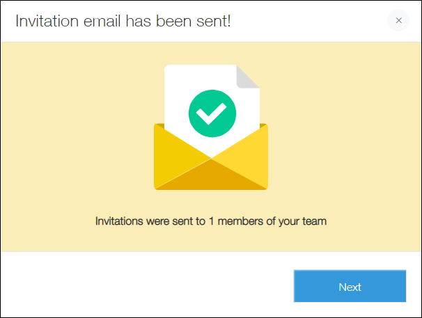 Screenshot: The screen with the message "Invitation email has been sent!"