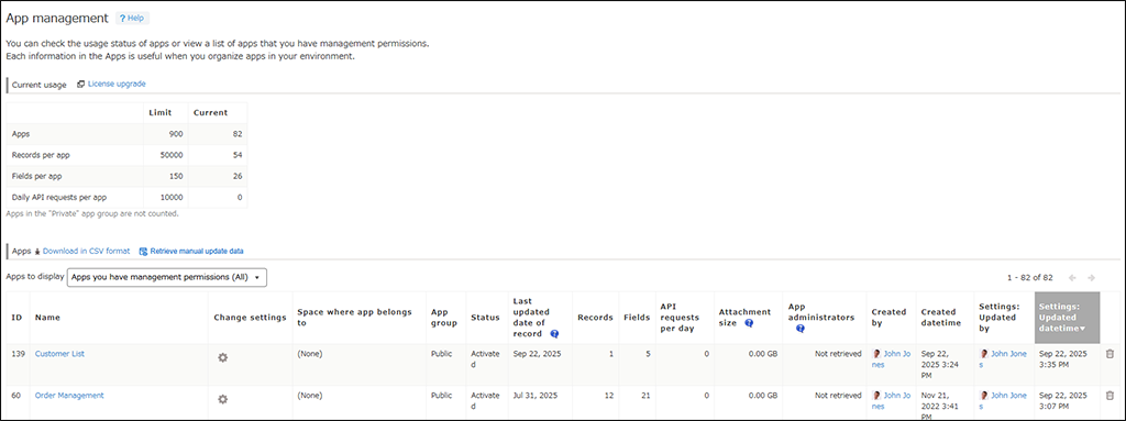 Screenshot: The "App management" screen
