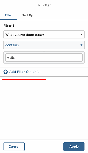 Screen to add filter conditions