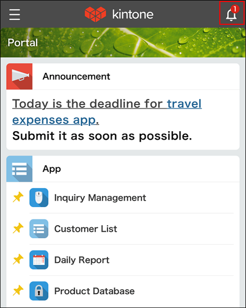 Captura de pantalla: el ícono "Notificaciones" en Portal está delineado en rojo