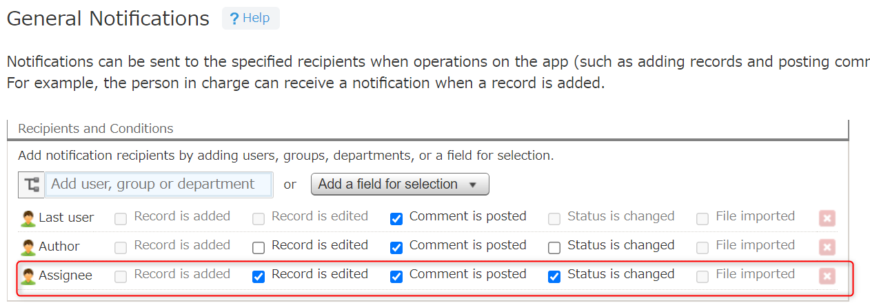 Captura de pantalla: la configuración Notificaciones generales en Ajustes app