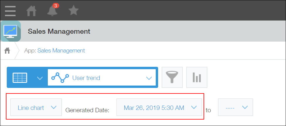 Screenshot: Selecting a chart type and generated date