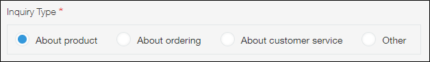 Screenshot: An example of a "Radio button" field being used for selecting an inquiry type