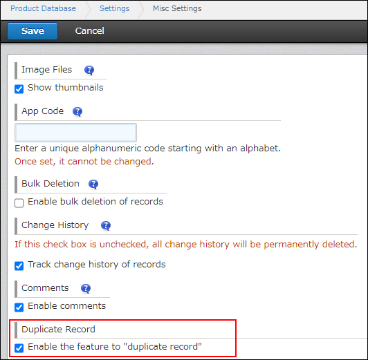 check box for Duplicate Records feature