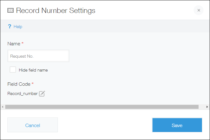 Screenshot: The "Record number" field setting screen