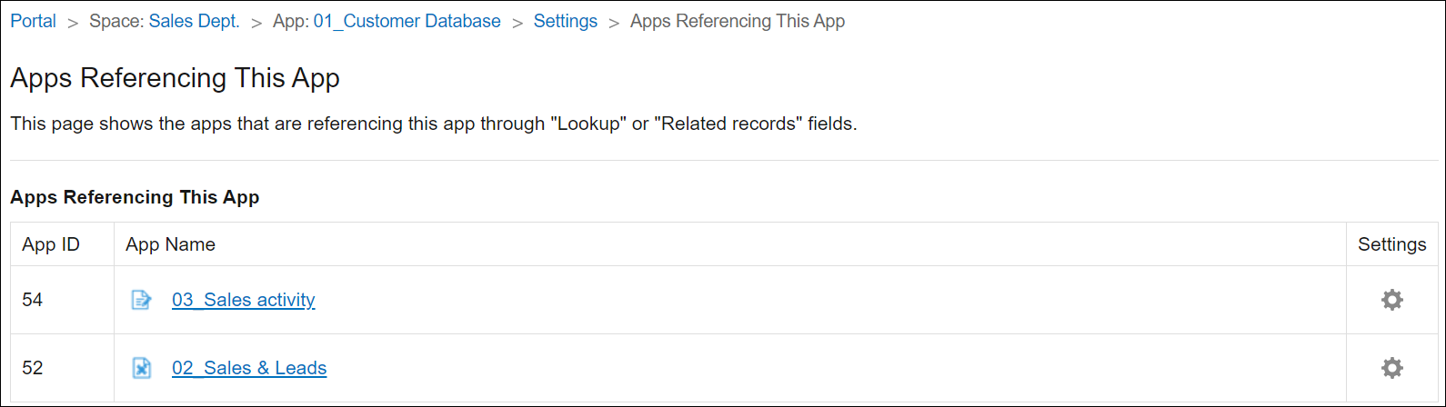 Screenshot: The "Apps Referencing This App" screen