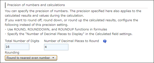 Setting of the precision of numbers and calculations