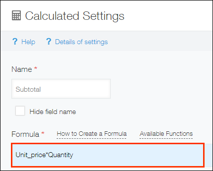 Captura de pantalla: Configuración de la fórmula