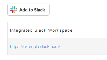 Screenshot: List of Slack workspaces integrated with the app