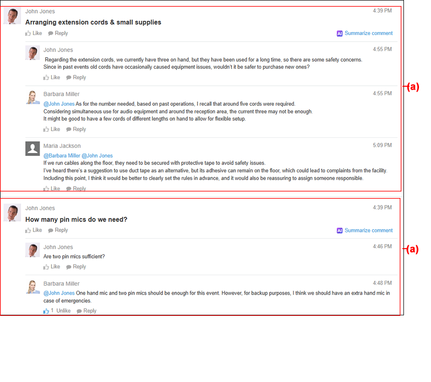 Screenshot: Thread comments grouped with their replies