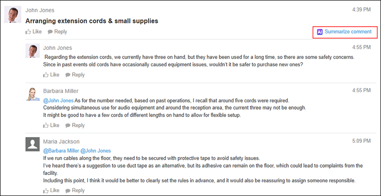 Screenshot: The AI Thread Summary feature being used