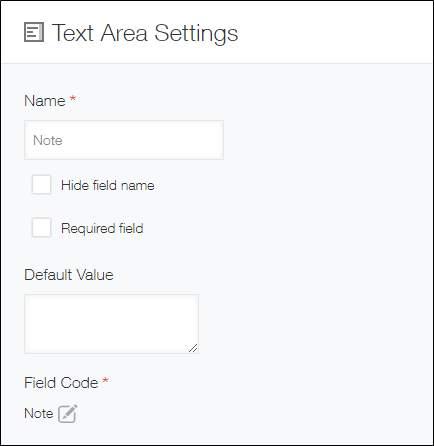 Setting screen for the text area field