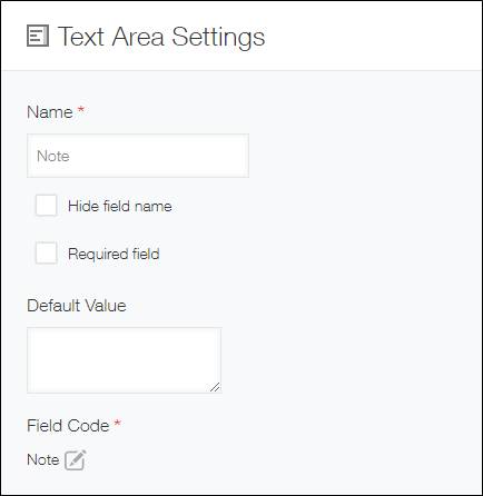 Captura de pantalla: la pantalla de configuración de un campo "Área de texto"