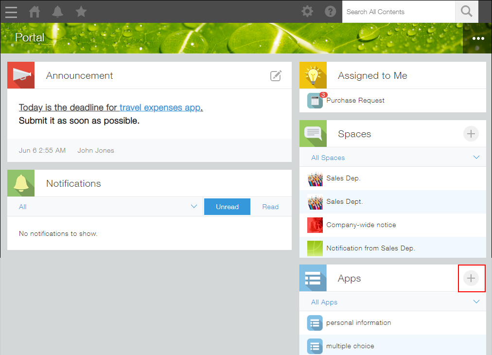Screenshot: The "Create App" button in the "Apps" section of Portal