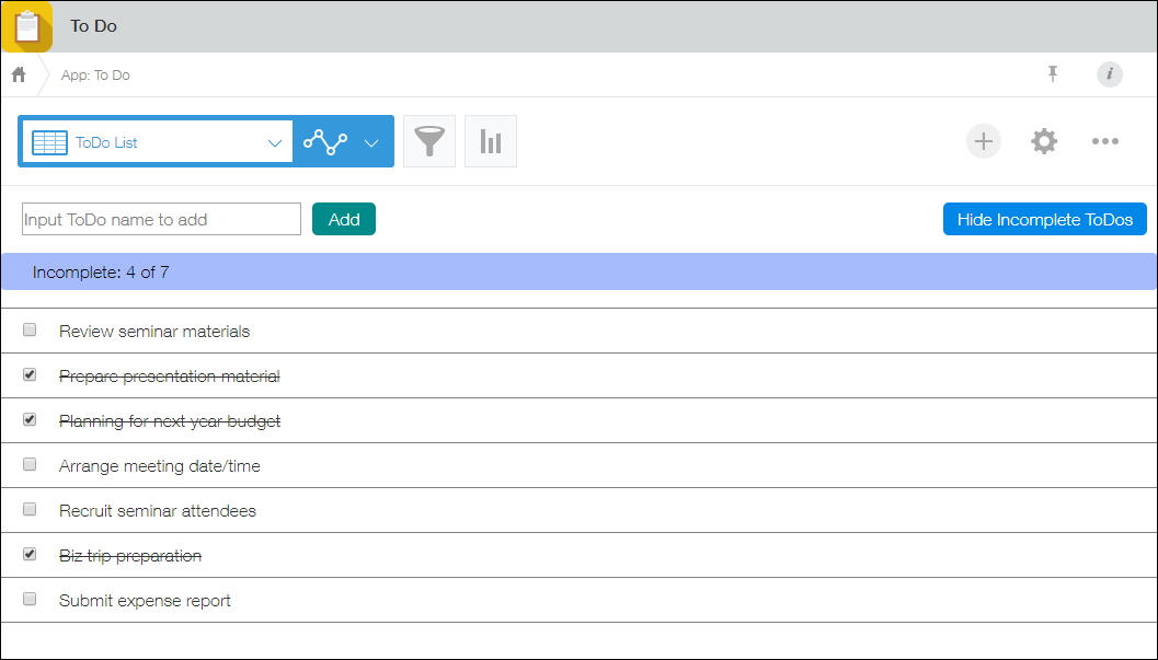 Captura de pantalla: una pantalla de tareas pendientes personalizada
