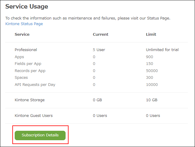 Screenshot: "Subscription Details" is highlighted