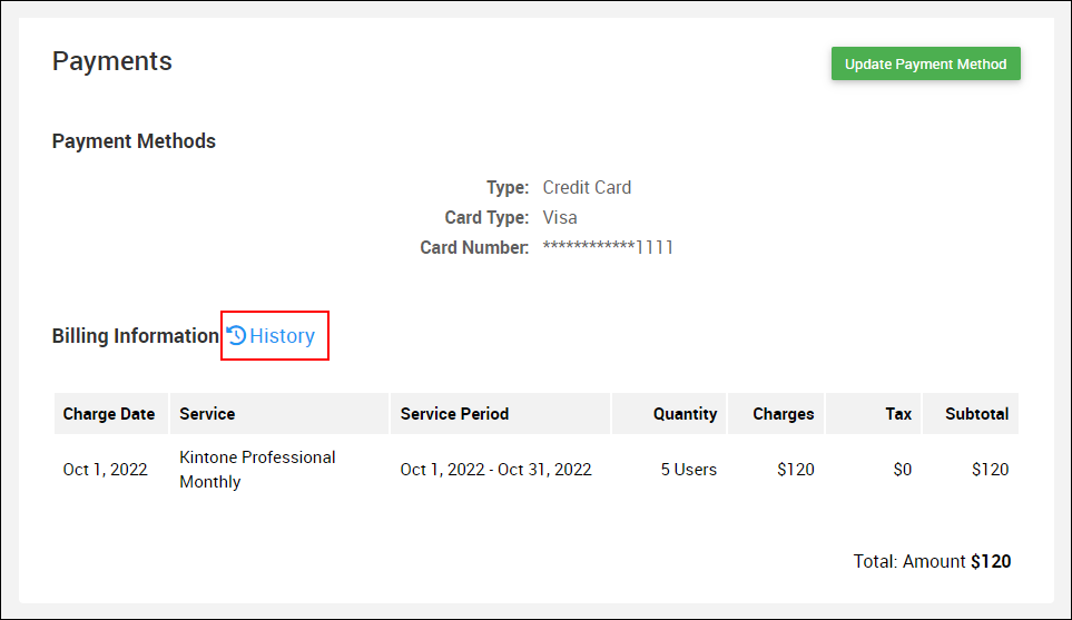 Image of Invoice History link