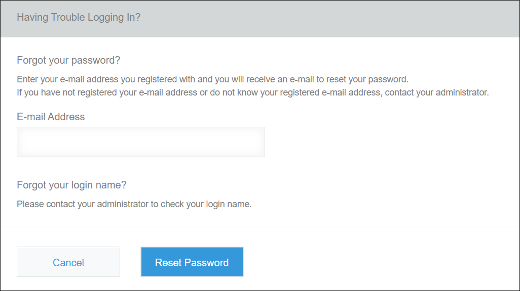 Screenshot: Screen to reset password